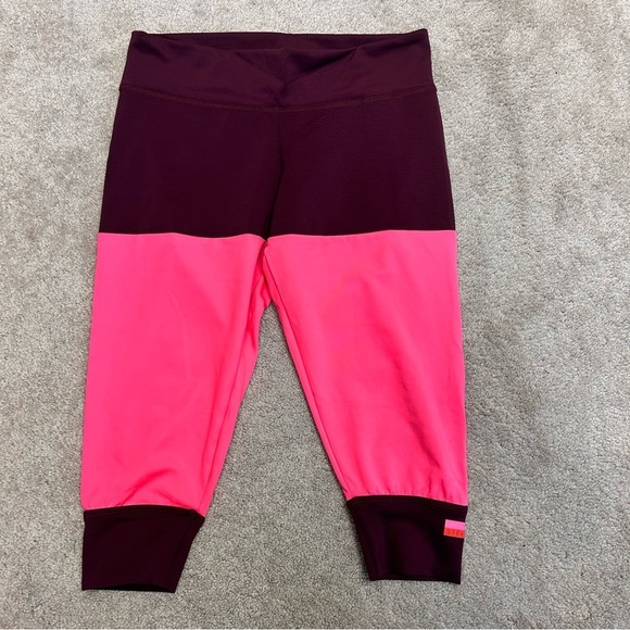 Adidas Stellasport maroon burgundy neon fluorescent pink stripe capri leggings M - Picture 11 of 17